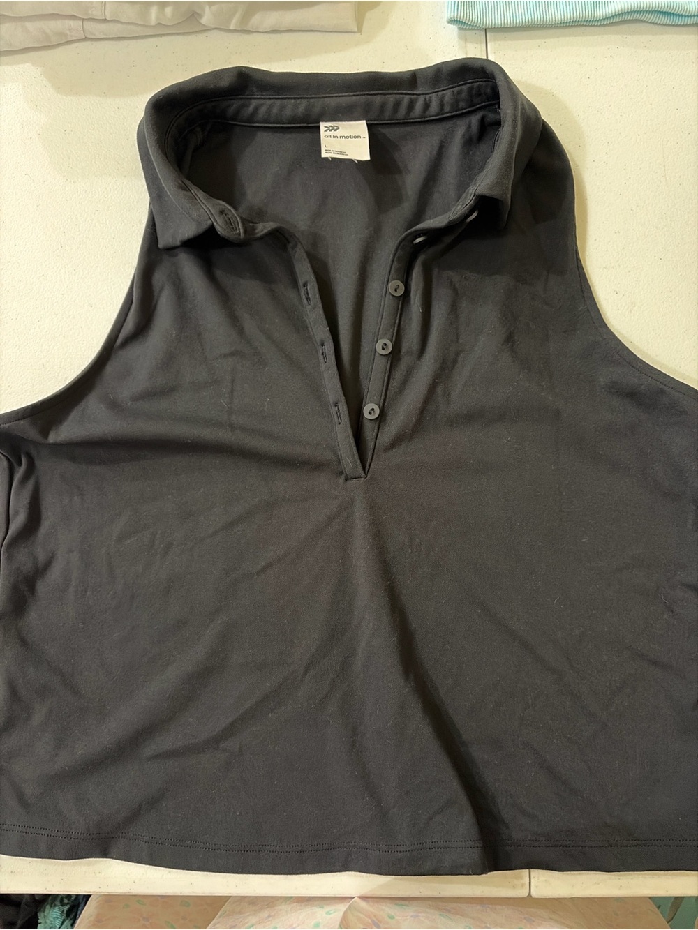 all in motion Black Sleeveless Polo with Button Placket